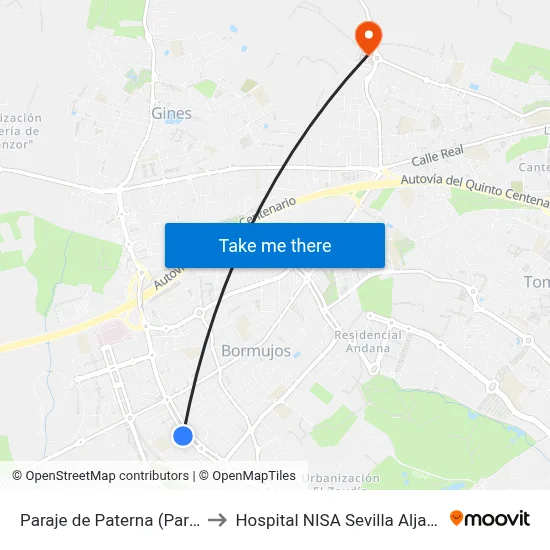 Paraje de Paterna (Pares) to Hospital NISA Sevilla Aljarafe map