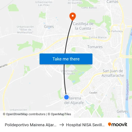 Polideportivo Mairena Aljarafe (Frente) to Hospital NISA Sevilla Aljarafe map