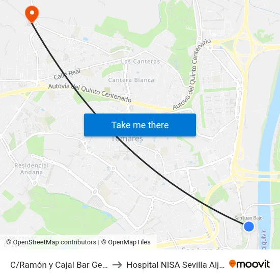 C/Ramón y Cajal Bar Geroma to Hospital NISA Sevilla Aljarafe map