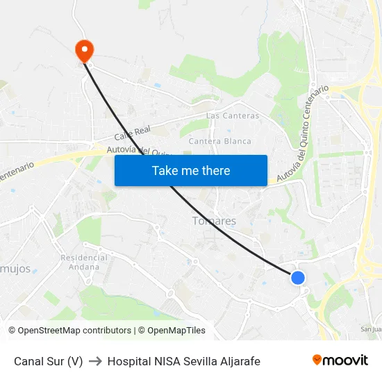 Canal Sur (V) to Hospital NISA Sevilla Aljarafe map