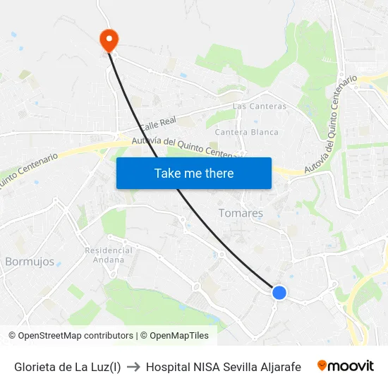 Glorieta de La Luz(I) to Hospital NISA Sevilla Aljarafe map