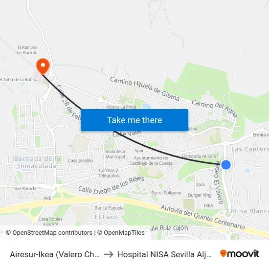 Airesur-Ikea (Valero Chico) to Hospital NISA Sevilla Aljarafe map