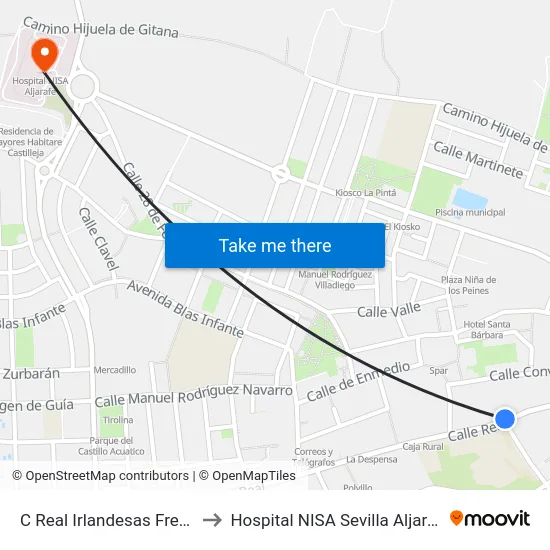 C Real Irlandesas Frente to Hospital NISA Sevilla Aljarafe map