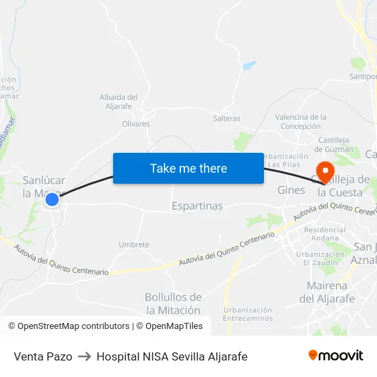 Venta Pazo to Hospital NISA Sevilla Aljarafe map