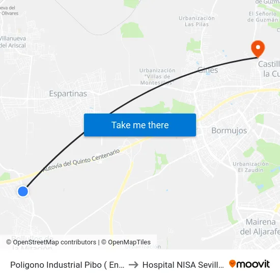 Poligono Industrial Pibo ( Entrada Pcpal) to Hospital NISA Sevilla Aljarafe map