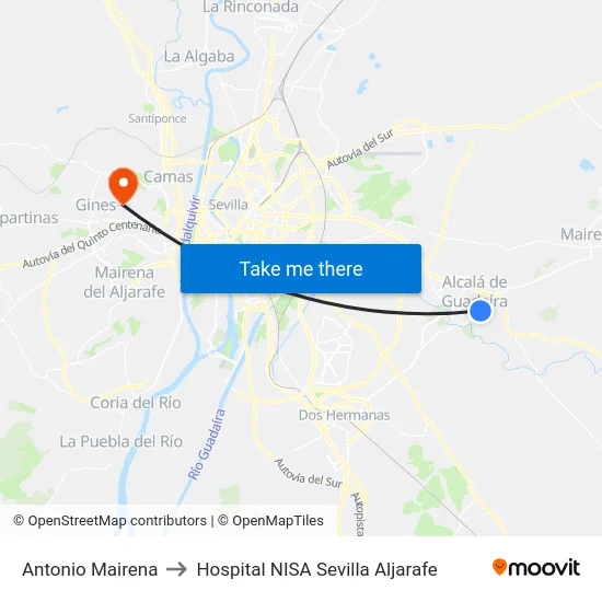 Antonio Mairena to Hospital NISA Sevilla Aljarafe map