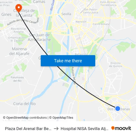 Plaza Del Arenal Bar Belindo to Hospital NISA Sevilla Aljarafe map