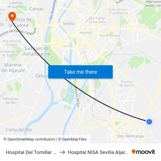 Hospital Del Tomillar (V) to Hospital NISA Sevilla Aljarafe map