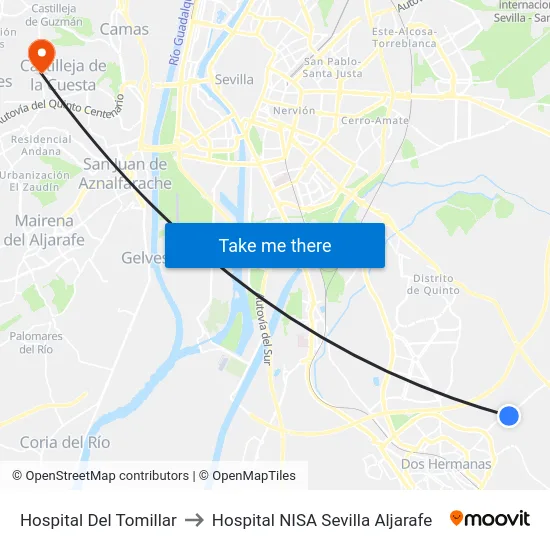 Hospital Del Tomillar to Hospital NISA Sevilla Aljarafe map