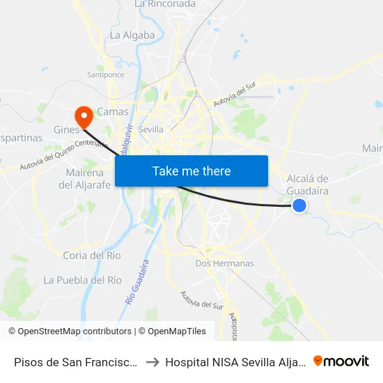 Pisos de San Francisco (I) to Hospital NISA Sevilla Aljarafe map