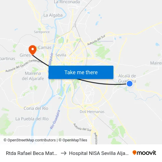 Rtda Rafael Beca Mateos to Hospital NISA Sevilla Aljarafe map