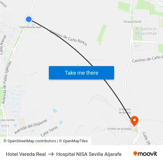 Hotel Vereda Real to Hospital NISA Sevilla Aljarafe map