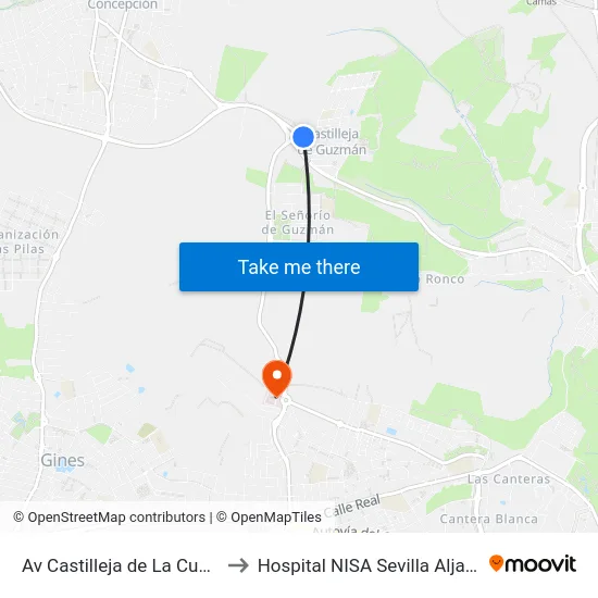 Av Castilleja de La Cuesta to Hospital NISA Sevilla Aljarafe map