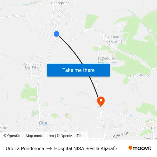Urb La Ponderosa to Hospital NISA Sevilla Aljarafe map