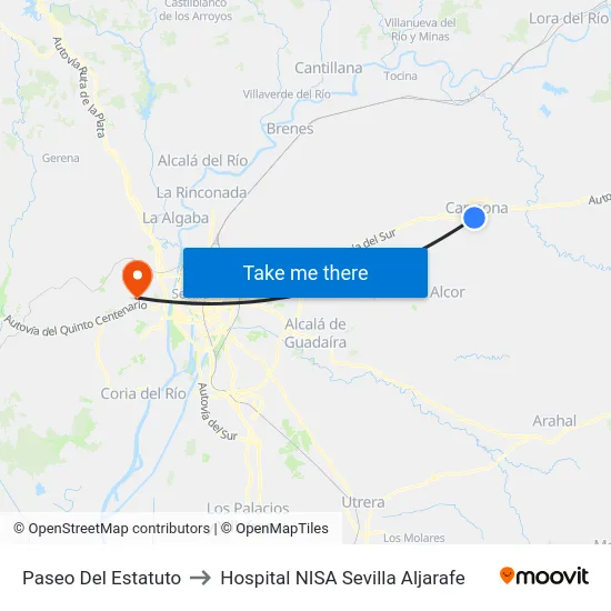 Paseo Del Estatuto to Hospital NISA Sevilla Aljarafe map