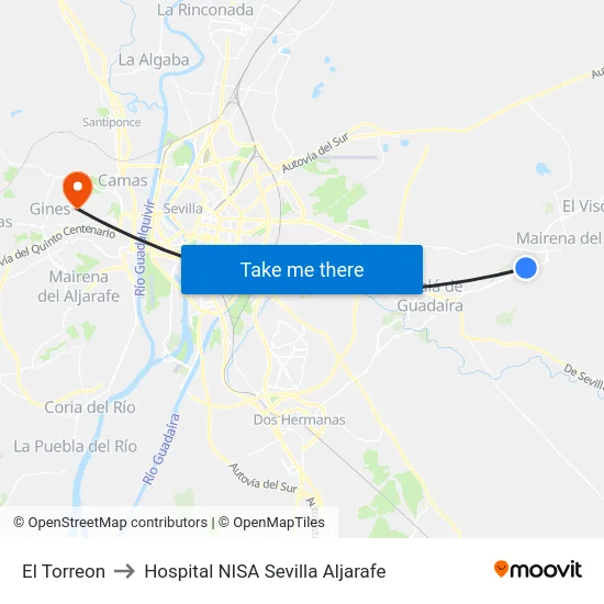 El Torreon to Hospital NISA Sevilla Aljarafe map
