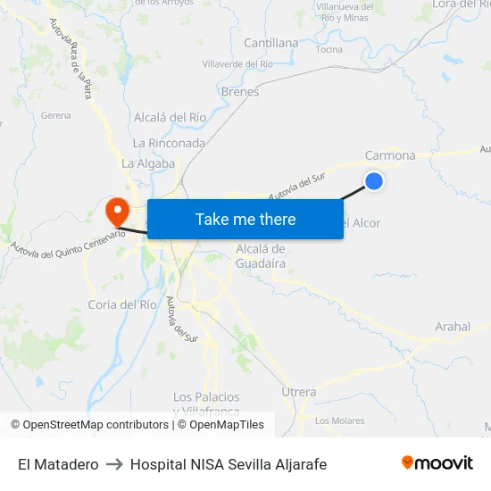 El Matadero to Hospital NISA Sevilla Aljarafe map