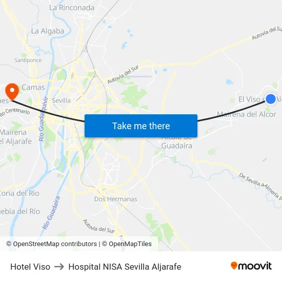 Hotel Viso to Hospital NISA Sevilla Aljarafe map