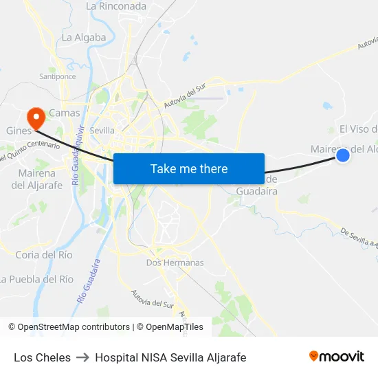 Los Cheles to Hospital NISA Sevilla Aljarafe map