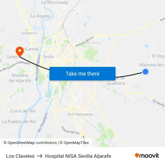 Los Claveles to Hospital NISA Sevilla Aljarafe map