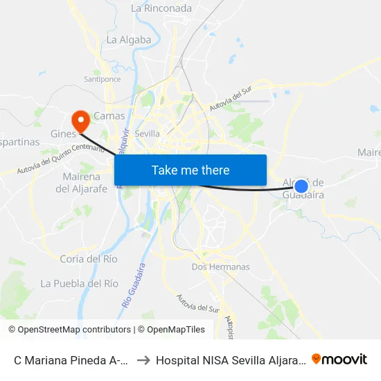 C Mariana Pineda A-92 to Hospital NISA Sevilla Aljarafe map