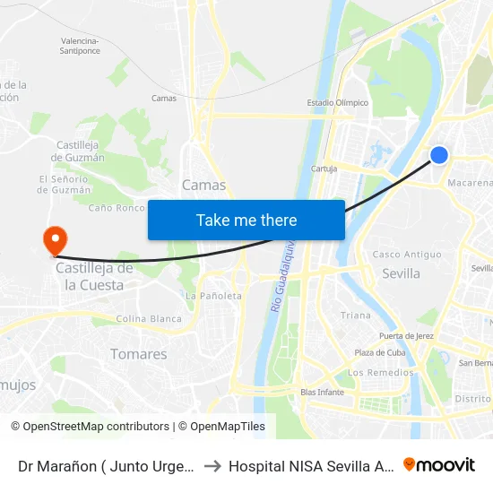Dr Marañon ( Junto Urgencias ) to Hospital NISA Sevilla Aljarafe map