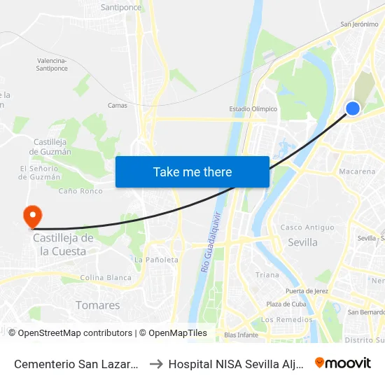 Cementerio San Lazaro (V) to Hospital NISA Sevilla Aljarafe map