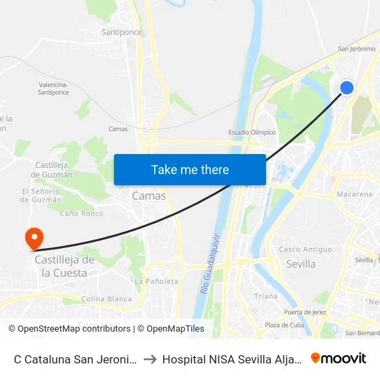 C Cataluna San Jeronimo to Hospital NISA Sevilla Aljarafe map
