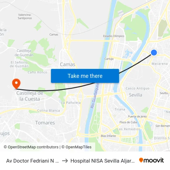 Av Doctor Fedriani N 19 to Hospital NISA Sevilla Aljarafe map