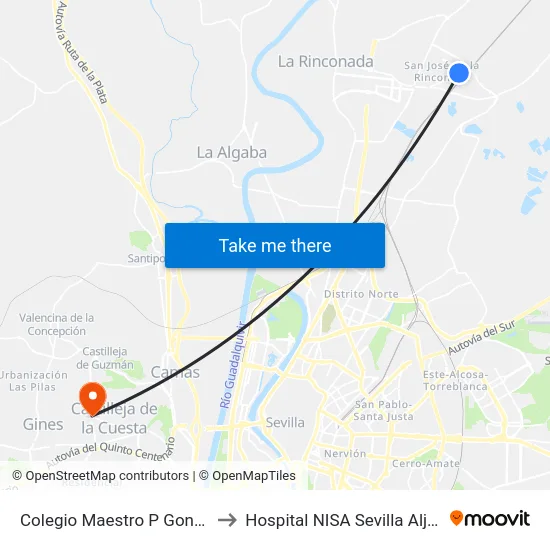 Colegio Maestro P Gonzalez to Hospital NISA Sevilla Aljarafe map