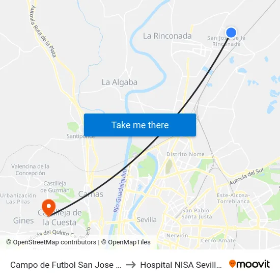 Campo de Futbol San Jose -Frente- (V) to Hospital NISA Sevilla Aljarafe map