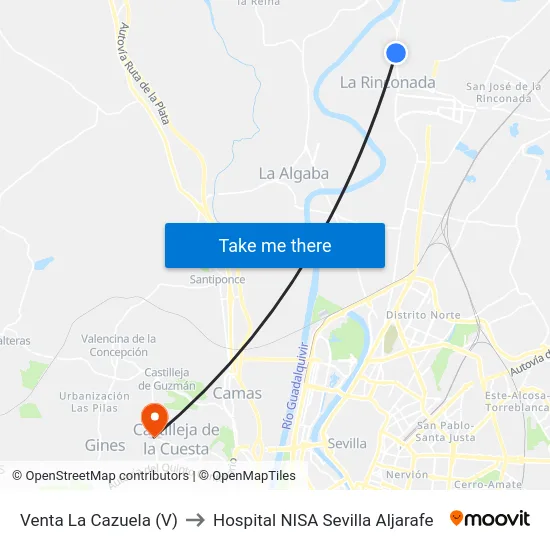 Venta La Cazuela (V) to Hospital NISA Sevilla Aljarafe map