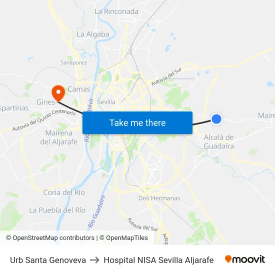 Urb Santa Genoveva to Hospital NISA Sevilla Aljarafe map