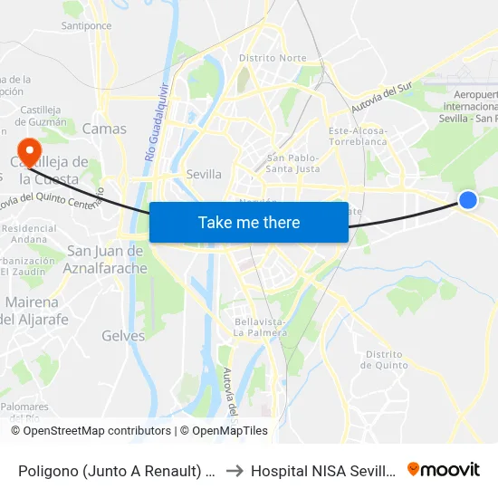 Poligono (Junto A Renault) Torreblanca to Hospital NISA Sevilla Aljarafe map