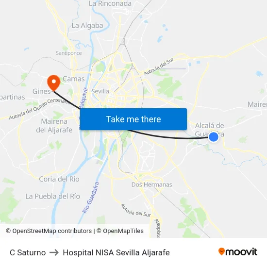 C Saturno to Hospital NISA Sevilla Aljarafe map
