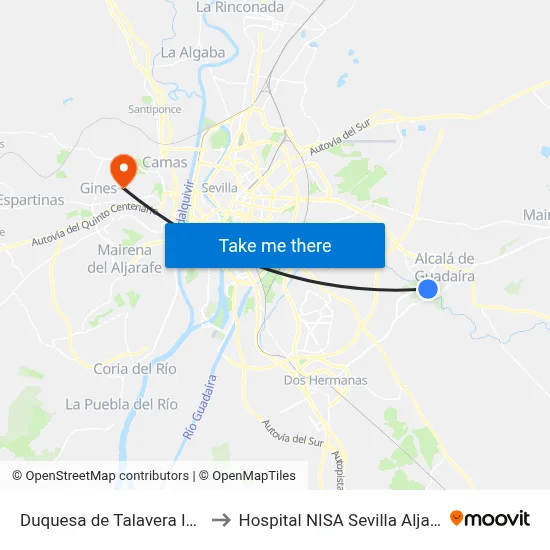 Duquesa de Talavera Inem to Hospital NISA Sevilla Aljarafe map