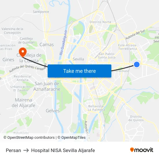 Persan to Hospital NISA Sevilla Aljarafe map