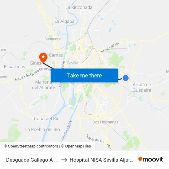 Desguace Gallego A-92 to Hospital NISA Sevilla Aljarafe map