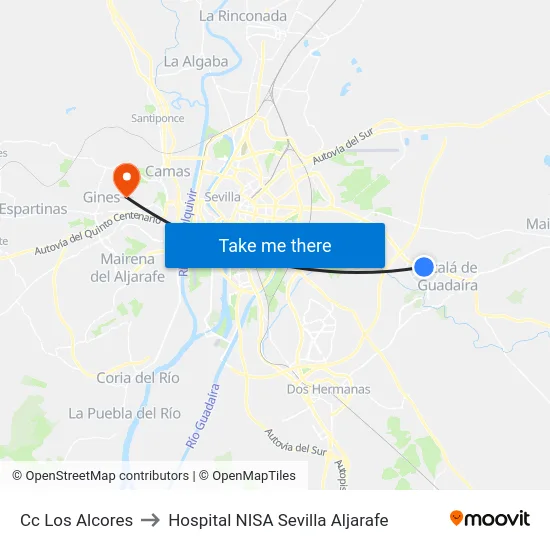 Cc Los Alcores to Hospital NISA Sevilla Aljarafe map
