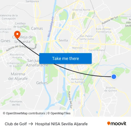 Club de Golf to Hospital NISA Sevilla Aljarafe map