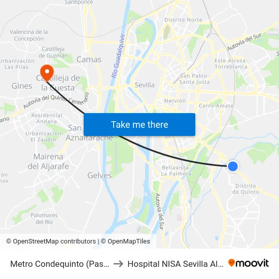 Metro Condequinto (Pasarela) to Hospital NISA Sevilla Aljarafe map