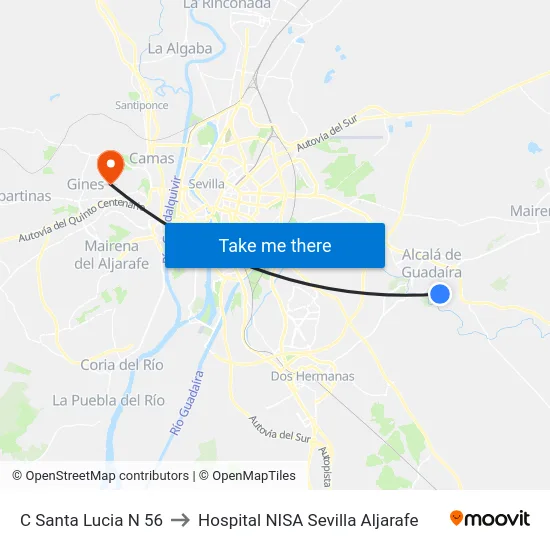 C Santa Lucia N 56 to Hospital NISA Sevilla Aljarafe map