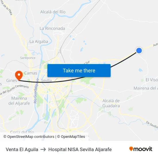 Venta El Aguila to Hospital NISA Sevilla Aljarafe map