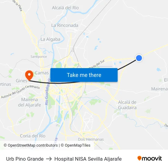 Urb Pino Grande to Hospital NISA Sevilla Aljarafe map