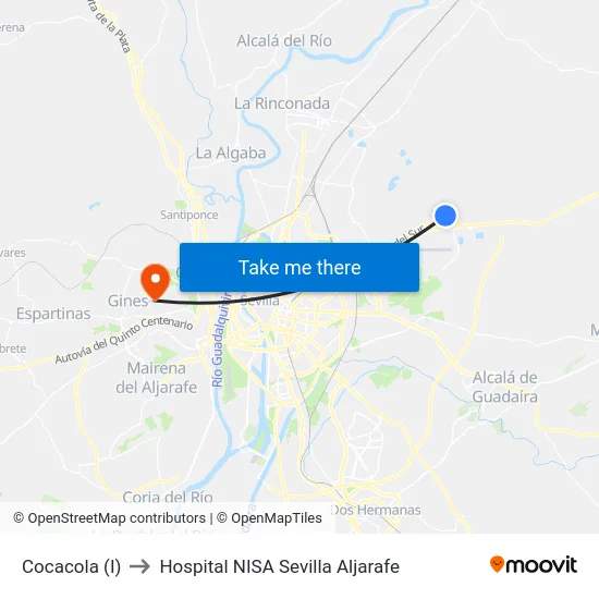 Cocacola (I) to Hospital NISA Sevilla Aljarafe map