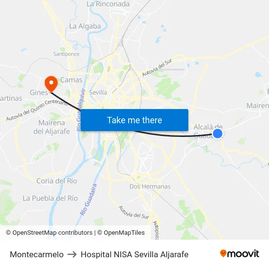 Montecarmelo to Hospital NISA Sevilla Aljarafe map