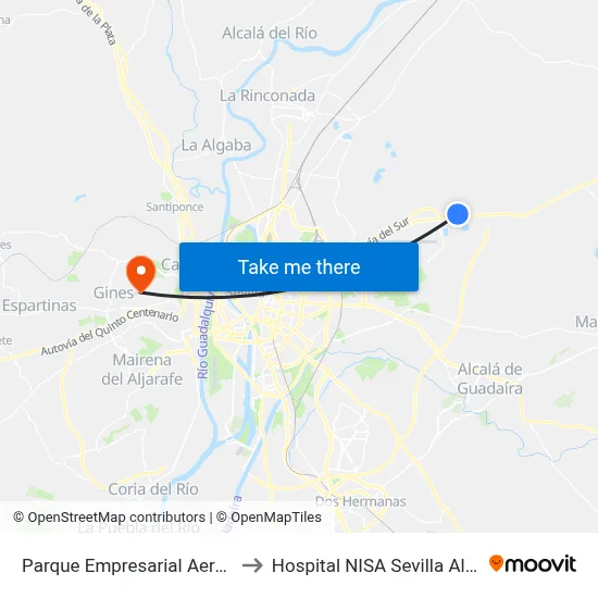 Parque Empresarial Aeropolis to Hospital NISA Sevilla Aljarafe map