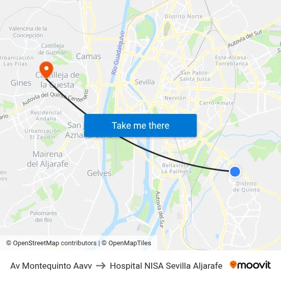 Av Montequinto Aavv to Hospital NISA Sevilla Aljarafe map