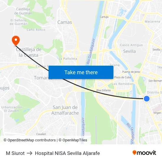 M Siurot to Hospital NISA Sevilla Aljarafe map