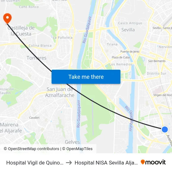 Hospital Vigil de Quinones to Hospital NISA Sevilla Aljarafe map